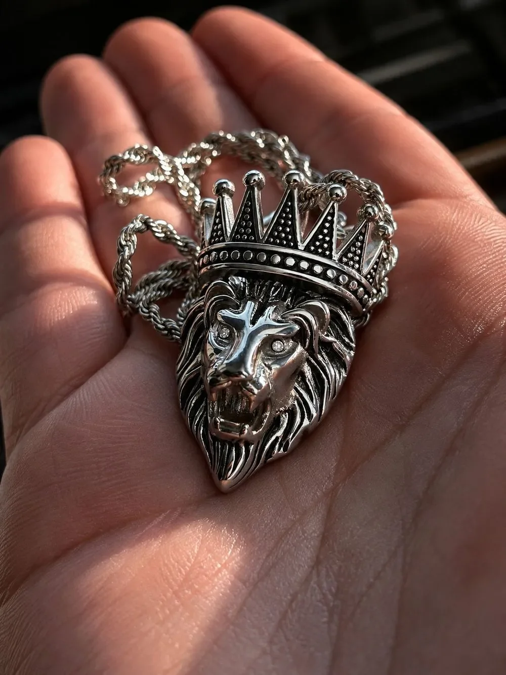 Stainless Steel Crown Lion Necklace